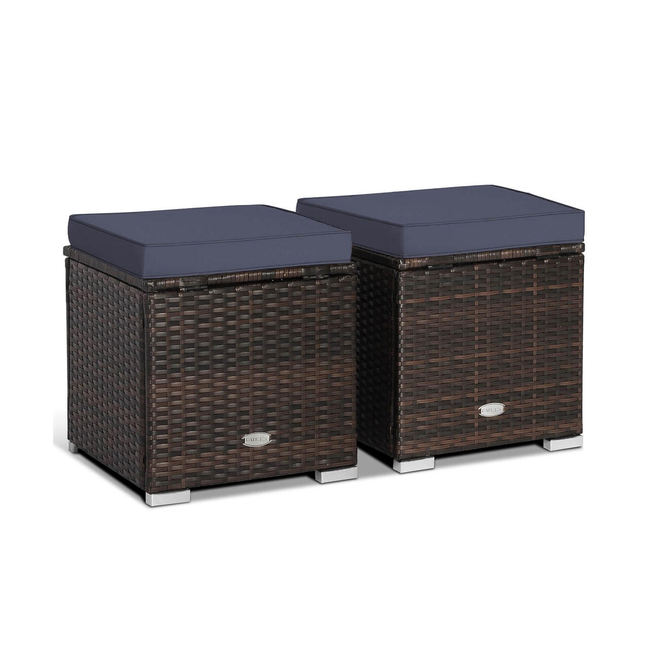 2 Pieces Patio Storage Ottoman with Removable and Washable Cushions